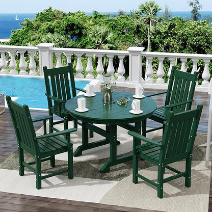 WestinTrends Malibu Classic Outdoor Dining Chairs with Arms, All Weather Poly Lumber Adirondack Patio Chairs Restaurant Bistro Chairs Support 350 LBS, Arched Backrest and Curved Seat, Dark Green