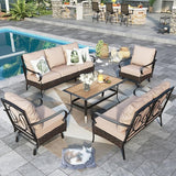 Sophia & William Patio Furniture Set, Outdoor Metal Conversation Set 7 Seats with 3-Seater Sofa, 2 Motion Chairs - Photo 1