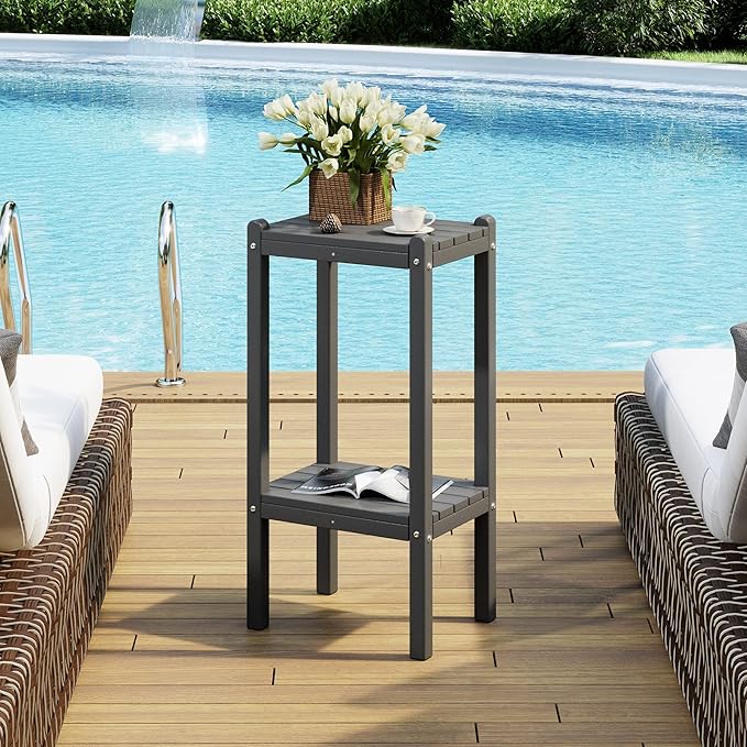 Costaelm Outdoor Side Table, 2-Tier Small Patio Coffee Tables for Outside, Outdoor End Tables for Patio, Adirondack Side Table for Outside, Outside Table for Pool, Porch, Garden, Gray