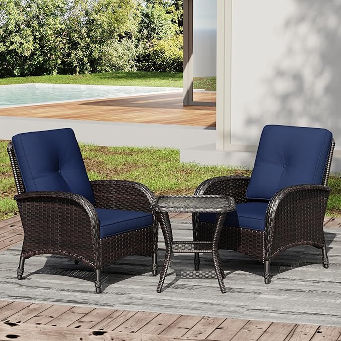 Joyside Wicker Patio Chairs, 3 Piece Rattan Outdoor Furniture with Thickened Cushions, High Back, Deep Seating - Photo 1