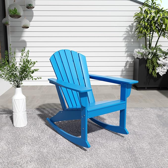 WestinTrends Dylan Outdoor Patio Poly Plastic Adirondack Rocking Chair, Pacific Blue
