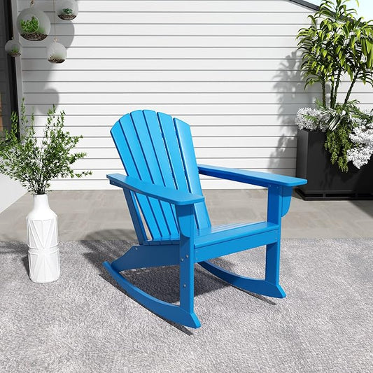 WestinTrends Dylan Outdoor Patio Poly Plastic Adirondack Rocking Chair, Pacific Blue