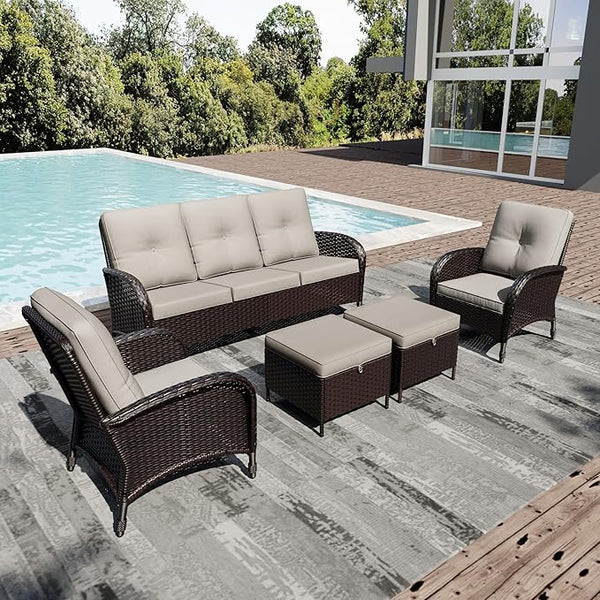 Joyside Wicker Patio Furniture Set, 5 Piece Outdoor Furniture Set with Thickened Cushions, High Back, Deep Seating - Photo 1
