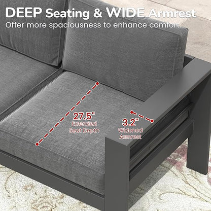 Solaste Outdoor Loveseat Aluminum Patio Furniture Sofa, All-Weather Metal Outdoor Couch with Cushions,Dark Grey