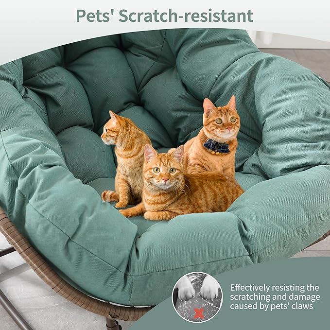 HOMEFUN Outdoor Patio Rocking Chairs, Oversized Papasan Rock Chair Indoor with Padded Cushion - Rocker Egg for Front Porch, Garden, Backyard Green