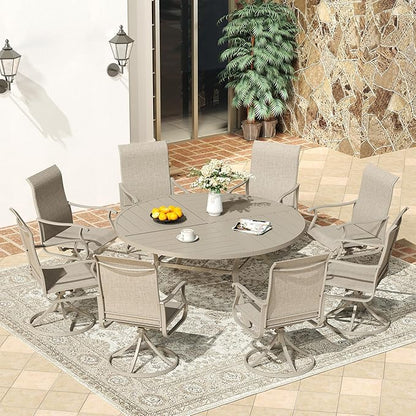 VICLLAX 60" Round Patio Dining Table for 8-10, All Weather Metal Outdoor Table with 1.57" Umbrella Hole and Surdy Frame for Garden Lawn Deck, Sandshell