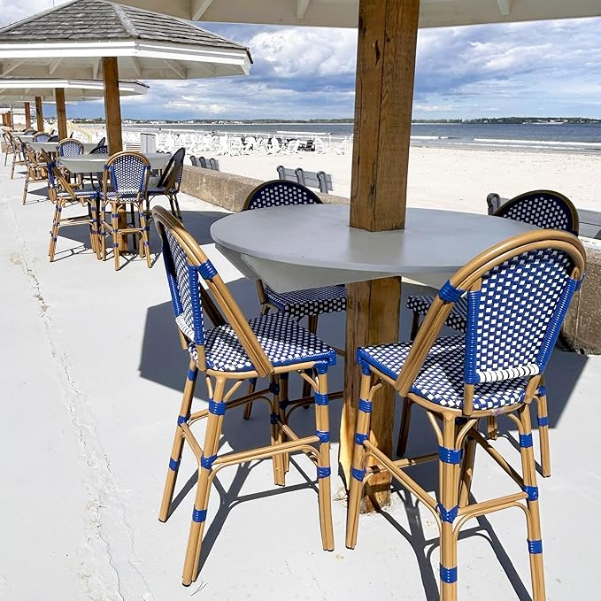 PURPLE LEAF French Counter Height Bar Stool Set of 2 25" Bamboo Print Finish Patio Bar Chairs with Back Rattan Bar - Photo 3