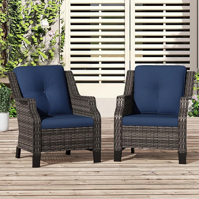 Patio Wicker Chairs Set of 2, Outdoor PE Conversation Bistro Chair Set with Cushions for Garden, Backyard - Photo 1