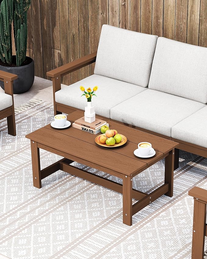 SERWALL HDPE Patio Coffee Table, Rectangle Outdoor Coffee Table, All-Weather Coffee Side Table for Balcony, Poolside - Photo 2