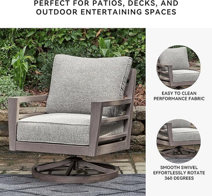 Signature Design by Ashley Hillside Barn Urban Nuvella Weather Resistant Fabric Outdoor Swivel Lounge with Cushion, Light Brown & Light Gray
