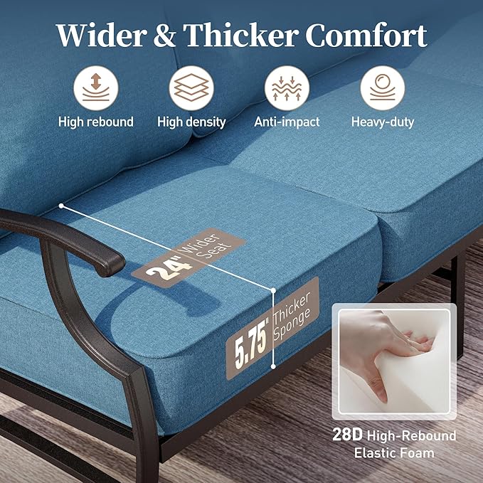 Metal Patio Sofa with 5.75" Extra Thick Cushion - Photo 5