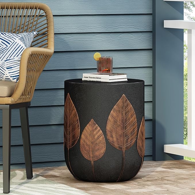 Outdoor Side Table Concrete End Table Round Drum Side Tables Antique Small Coffee Tables for Indoor Outdoor - Photo 1