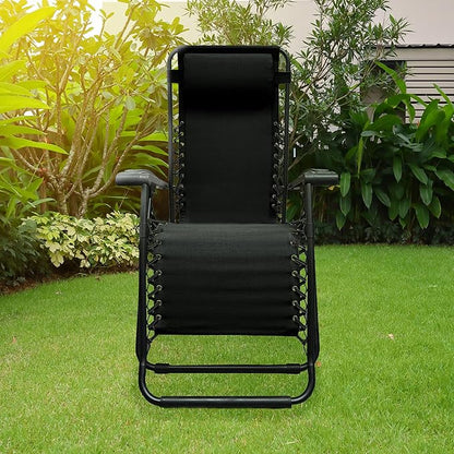 Caravan Sports Zero Gravity Outdoor Portable Folding Camping Lawn Deck Patio Pool Recliner Lounge Chair for Adults, Adjustable Headrest, Black