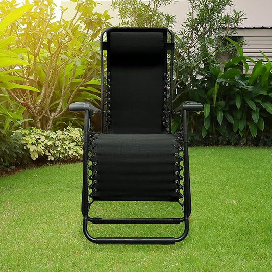 Caravan Sports Zero Gravity Outdoor Portable Folding Camping Lawn Deck Patio Pool Recliner Lounge Chair for Adults, Adjustable Headrest, Black