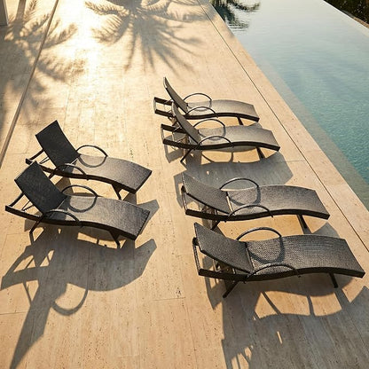 OVENTA Outdoor Wicker Patio Chaise Lounge Chair Set of 6, Dark Brown Rattan Pool Furniture Lounger for Outside Poolside Lounges, Jumbo Co Chaise Lounge Chairs, Wicker Patio Pool Furniture