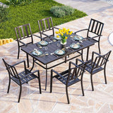 PHI VILLA 6-Person Outdoor Metal Steel Slat Dining Rectangle Table with Adjustable Umbrella Hole - Photo 2