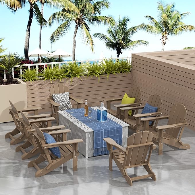 WO WESTIN OUTDOOR HDPE Laguna Outdoor Folding Poly Adirondack Chair (Set of 8),Weathered Wood
