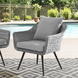 Modway Endeavor Wicker Rattan Aluminum Outdoor Patio Accent Lounge Arm Chair with Cushions in Gray Gray - Photo 5