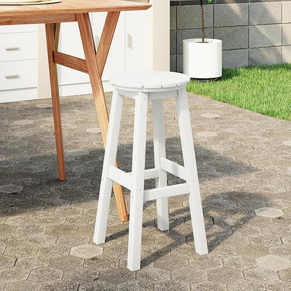 Costaelm 29" Height Outdoor Bar Stools, All-Weather Bar Stools, Adirondack Poly Patio Round Bar Stool for Patio, Deck, Kitchen Counter and Garden, White