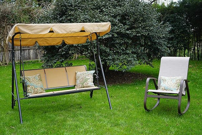 Kozyard 3-Person Outdoor Canopy Porch Swing Chair, Breathable Textilene Armrest Seat, Adjustable Shade, Heavy-Duty Powder-Coated Steel Frame Swing for Patio, Backyard, Poolside & Balcony, Beige