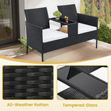 Kromax Wicker 2 Seat Patio Loveseat, Outdoor Rattan Loveseat with Table, Washable Cushion Covers, Backyard, Garden, Lawn - Photo 4