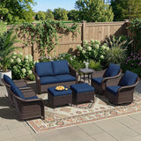 8 Piece Patio Wicker Conversation Set, All-Weather Use Outdoor Wicker Loveseat with 2 PE Rattan Ottomans, 2 Chair - Photo 1