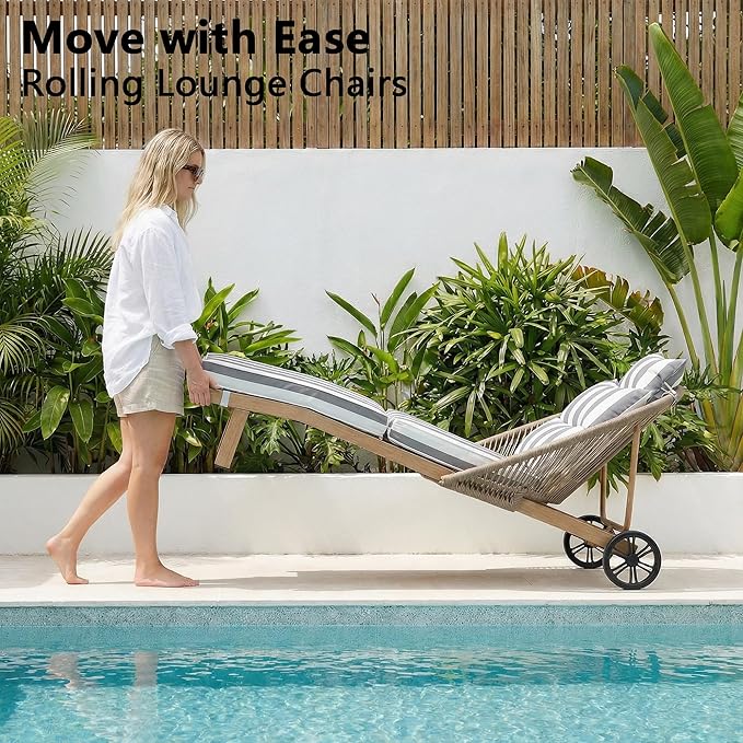 Outdoor Chaise Lounge Chairs Set of 2, Lounge Chair Outdoor with Cushions, Wicker Outdoor Chaise Lounger - Photo 5