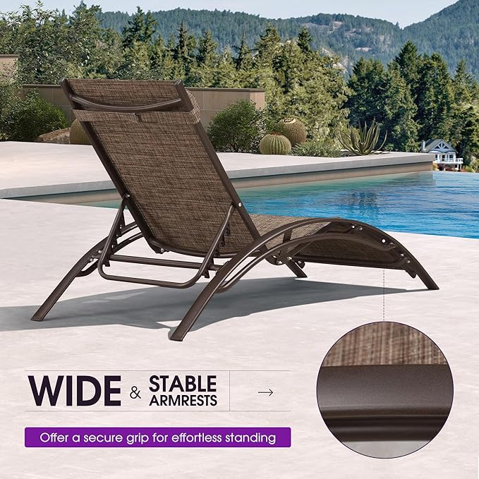 PURPLE LEAF Outdoor Chaise Lounge Chair Set of 3 Patio Pool Lounger Bronze Aluminum Chairs with Side Table Adjustable Tanning Recliner for Outside Backyard Yard Deck Balcony Beach Brown