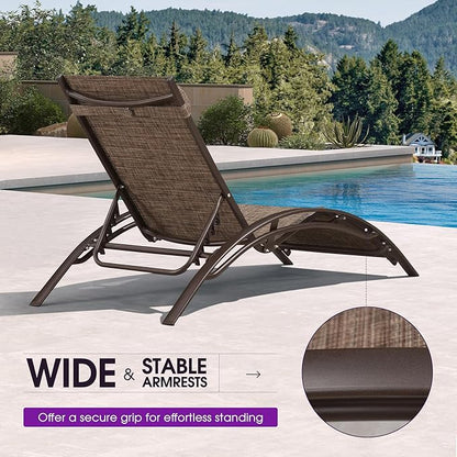 PURPLE LEAF Outdoor Chaise Lounge Chair Set of 3 Patio Pool Lounger Bronze Aluminum Chairs with Side Table Adjustable Tanning Recliner for Outside Backyard Yard Deck Balcony Beach Brown