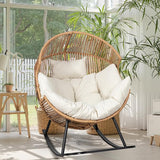 JAMFLY Wicker Egg Chair - Rattan Rocking Chairs with Cushion, Indoor-Outdoor Lounge Egg Basket Seat for Living Room - Photo 1
