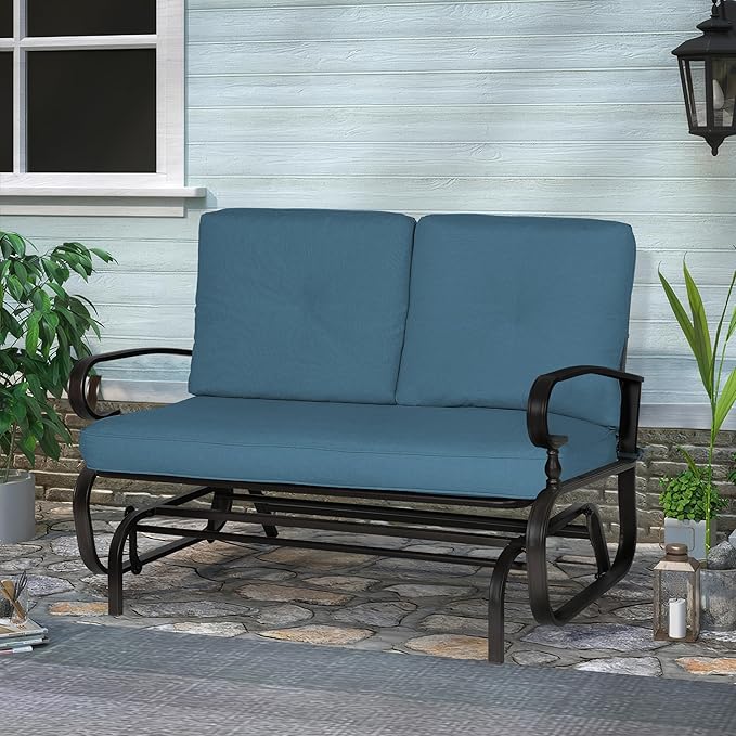 Crownland Outdoor Patio Glider Chair, Rocking Glider Bench for 2 Person, Porch Furniture Loveseat Seating - Photo 7