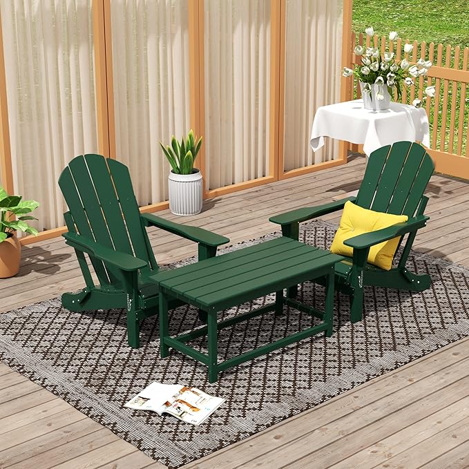 WO Home Furniture Adirondack Chairs Table Set of 3 PCS Outdoor Folding Chairs Coffee Table Weather/UV Resistant for Lawn - Photo 2