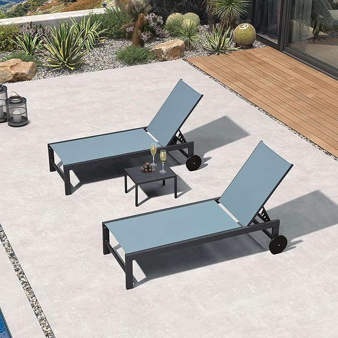 PURPLE LEAF Patio Lounge Chair Set for 2 Outdoor Chaise Lounge with Adjustable Backrests and Wheels Aluminum Reclining - Photo 1
