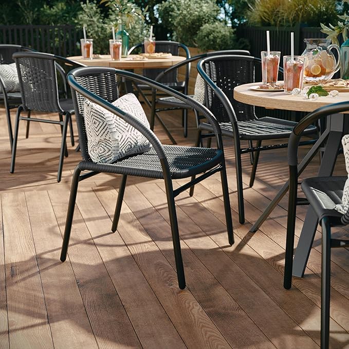 EMMA + OLIVER Set of 2 Modern Rattan Indoor/Outdoor Stack Chairs - Photo 4