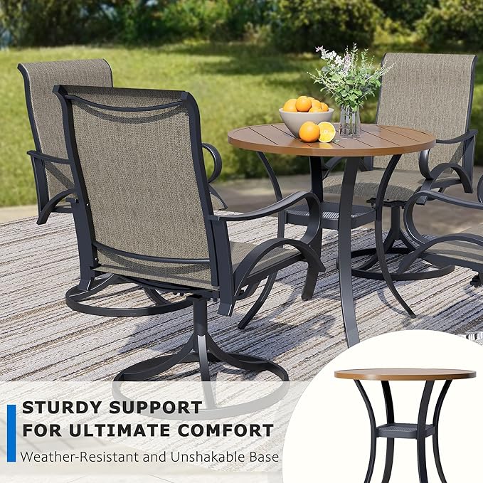 27.5'' Outdoor Patio Table with Storage Shelf, Heavy Duty 400lbs Capacity Round Metal Garden Table, All-Weather Walnut Tabletop for Deck, Balcony, Bistro, 2-4 Person