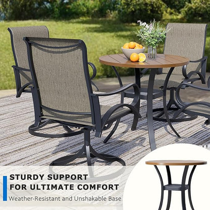 27.5'' Outdoor Patio Table with Storage Shelf, Heavy Duty 400lbs Capacity Round Metal Garden Table, All-Weather Walnut Tabletop for Deck, Balcony, Bistro, 2-4 Person