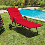 Tangkula Foldable Outdoor Chaise Lounger, Wicker Lounger Chair with Aluminum Black Frame, Wheels for Easy Moving - Photo 1