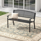 50.4" Garden Bench, Metal Outdoor Bench with Backrest and Curved Armrests for Patio Porch Lawn, Black - Photo 1