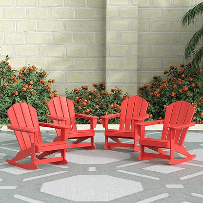 WestinTrends Malibu Outdoor Patio Porch Rocking Adirondack Chair (Set of 4), Red