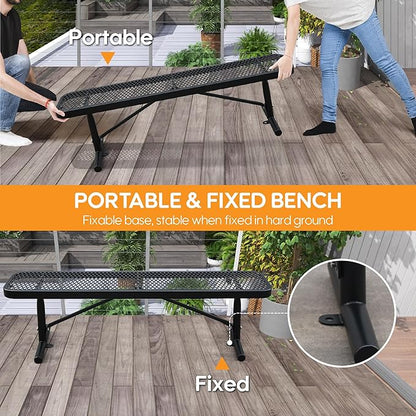 4FT Metal Park Bench for Outside, All-Weather Thermoplastic Coating Outdoor Bench with Anchor, Commercial Heavy Duty Benches for Shopping Malls, Stores, Parks, Patios, Decks, Black