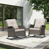 Patio Rocking Chairs Set of 2, Outdoor Wicker Patio Furniture Set 2 Pieces with Thickened Olefin Cushions - Photo 1