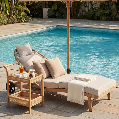 Lounge Chair Outdoor Set of 2 Chaise Lounger, Rope Lounge Chair Patio Chairs with Cushion & Backrest, Outdoor Chaise Lounges for Backyard, Poolside, Patio, Garden, Khaki
