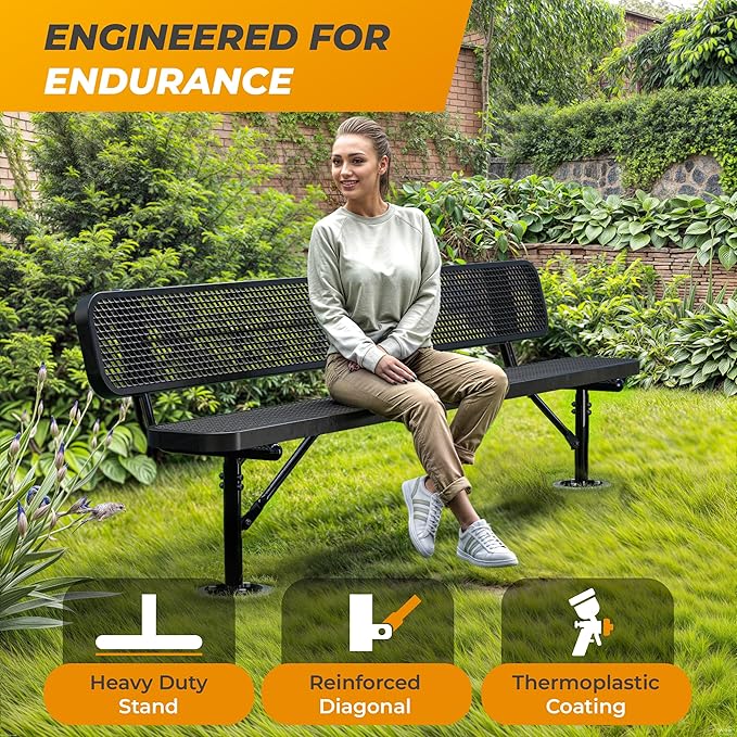 Heavy-Duty Outdoor Metal Bench, Thermoplastic-Coated, Surface, Weatherproof, Commercial-Grade for Parks, Gardens, Patios - Photo 5