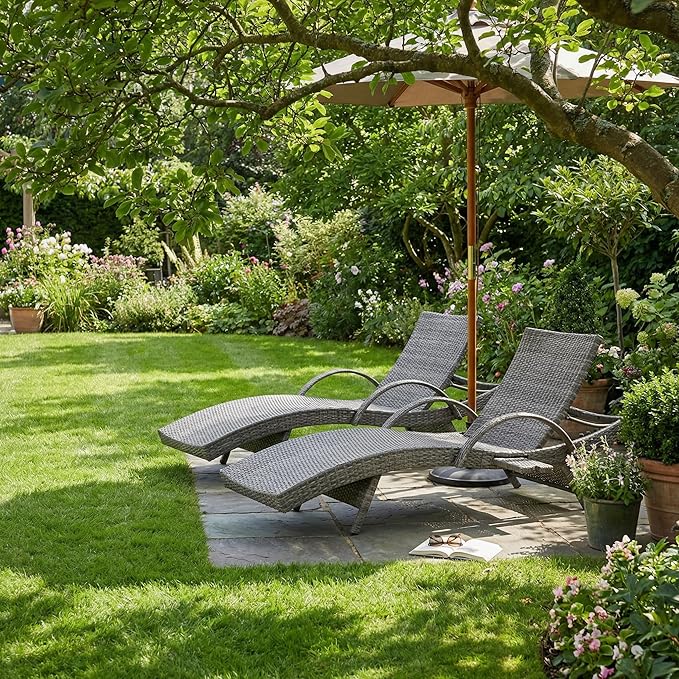 OVENTA Outdoor Wicker Patio Chaise Lounge Chair Set of 6, Gray Rattan Pool Furniture Lounger for Outside Poolside Lounges, Jumbo Co Chaise Lounge Chairs, Wicker Patio Pool Furniture