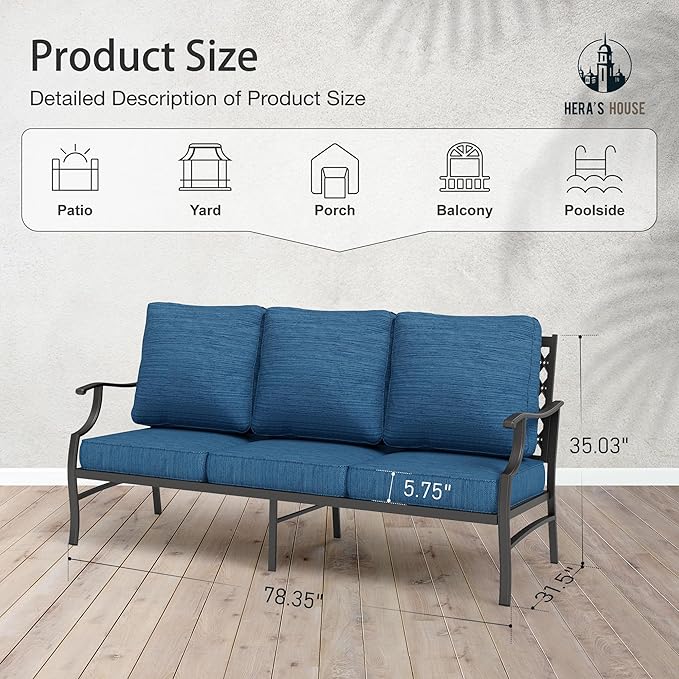 HERA'S HOUSE Patio Furniture Sofa, All-Weather Outdoor 3 Seats Couch - Photo 3