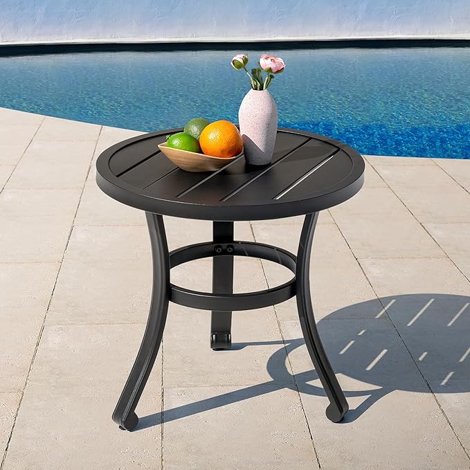 NUU GARDEN Metal Side Table, Weather Resistant 20" Patio Table, Outdoor Bistro Table, Outside End Table for Patio, Pool, Deck, Balcony, Porch, Outdoor or Indoor Use, Black