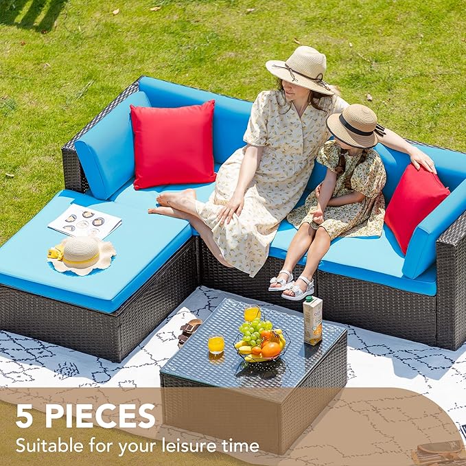 Devoko 5 Pieces Patio Furniture Sets All Weather Outdoor Sectional Patio Sofa Manual Weaving Wicker Rattan Patio - Photo 7