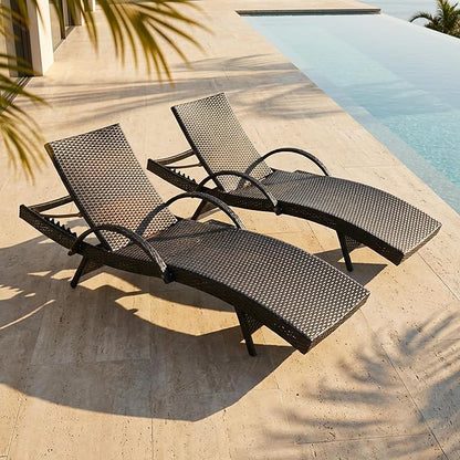 OVENTA Outdoor Wicker Patio Chaise Lounge Chair Set of 2, Dark Brown Rattan Pool Furniture Lounger for Outside Poolside Lounges, Jumbo Co Chaise Lounge Chairs, Wicker Patio Pool Furniture