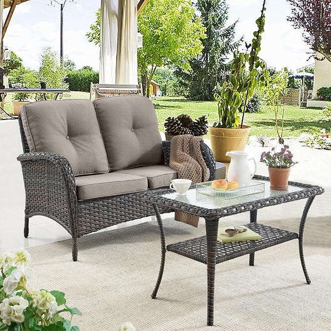 Belord Patio Wicker Furniture with Rocking Chairs Loveseat - Photo 5