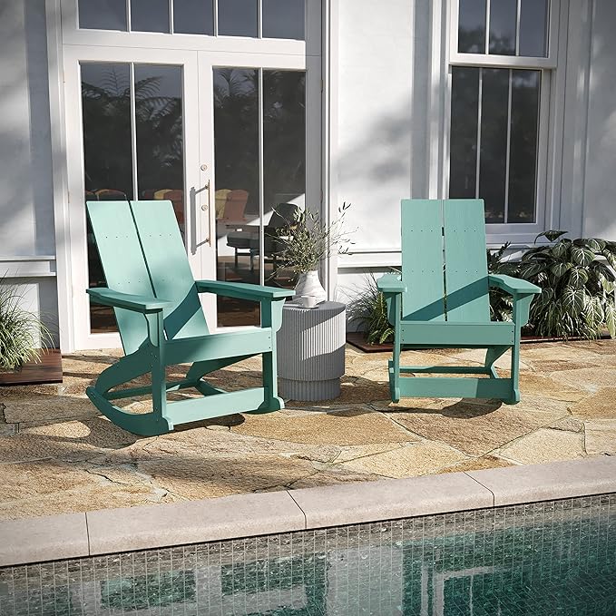 Taylor & Logan Ebbe Modern All-Weather 2-Slat Poly Resin Adirondack Chair in Sea Foam - Set of2